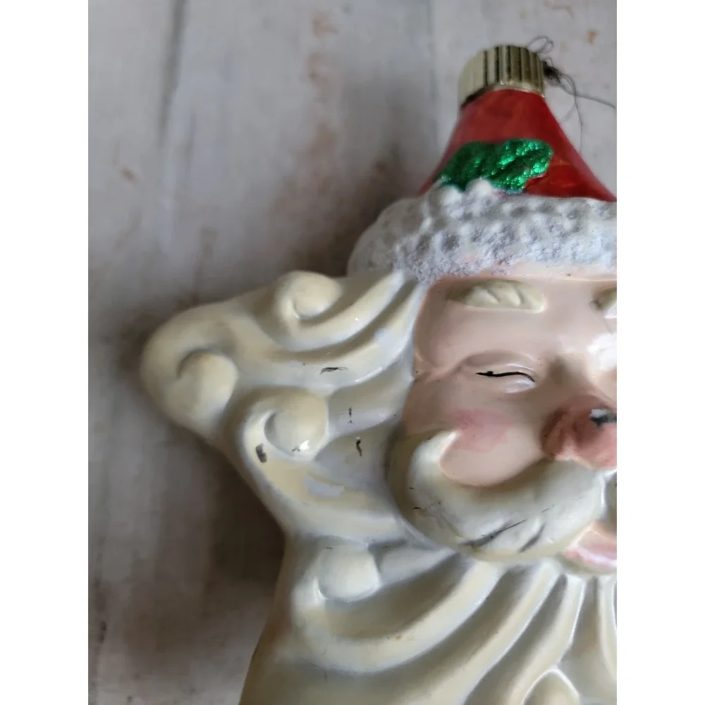 Santa AS IS vintage star large ornament blow mold Xmas mistletoe glitter unique